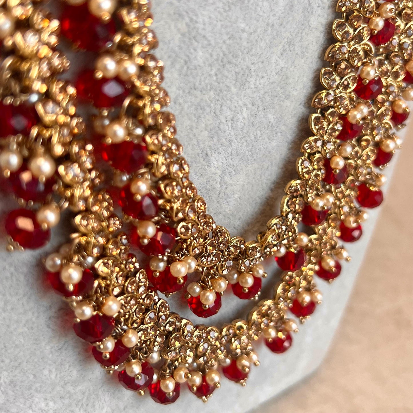 Bridal Maroon/Golden Long Mala/ Haar/ Long Necklace/ Unique Style/ Indian/ Pakistani/Fashion Jewellery/ Gift for Women