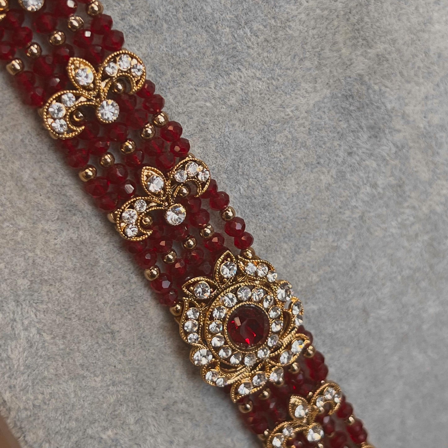 Bridal Maroon/Golden Long Mala/ Haar/ Long Necklace Set Earring Tikka / Unique Style/ Indian/ Pakistani/Fashion Jewellery/ Gift for her