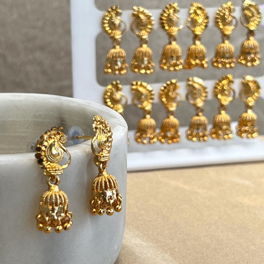 NEW JHUMKA! Bright Gold Cute Stud Micro Jhumka 1 Inch Gift Indian Pakistani Lightweight Weight Earrings/Valentines gifts