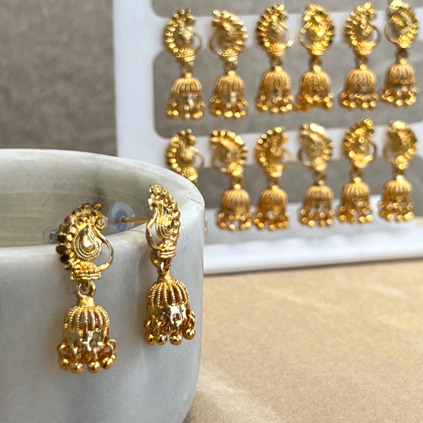 NEW JHUMKA! Bright Gold Cute Stud Micro Jhumka 1 Inch Gift Indian Pakistani Lightweight Weight Earrings/Valentines gifts