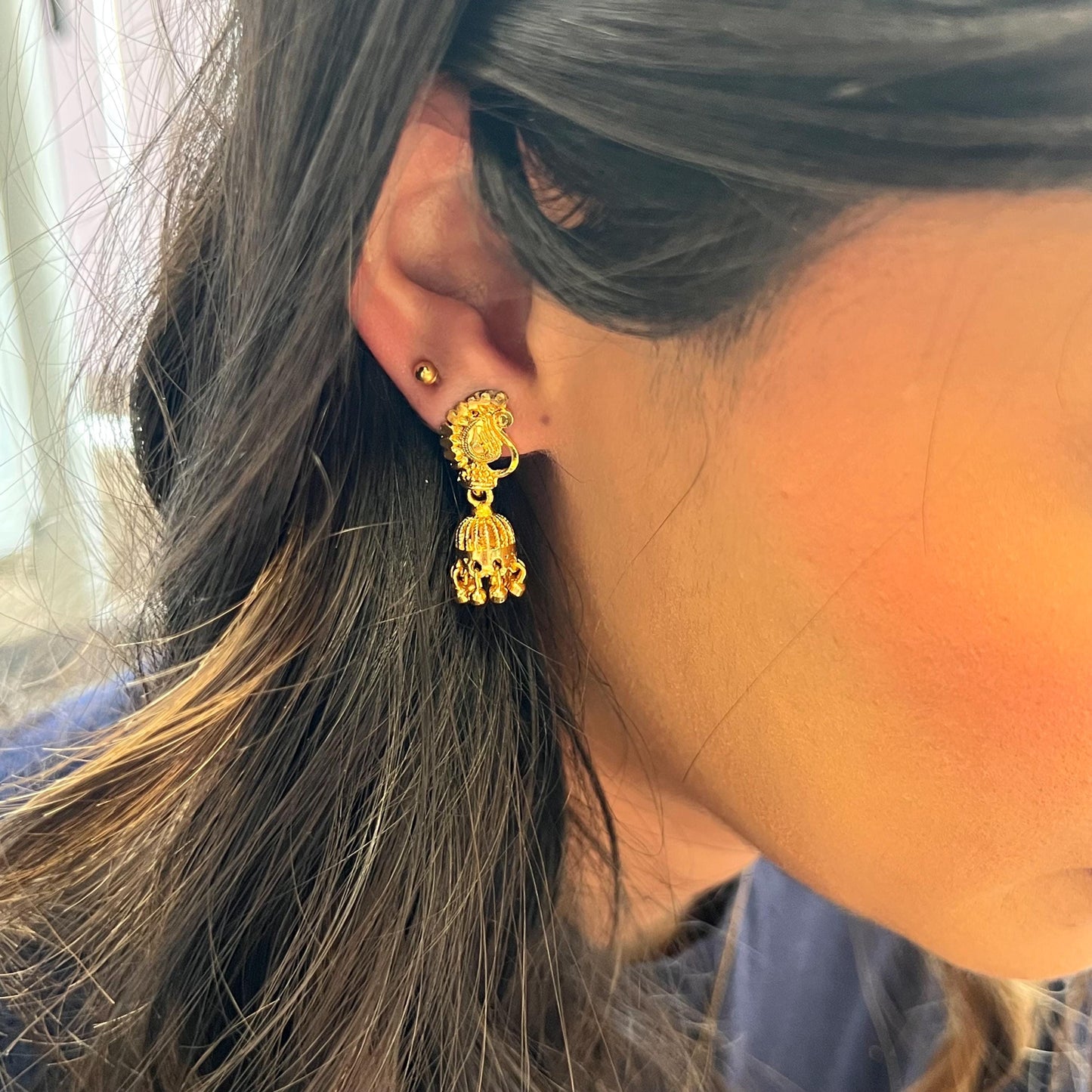 NEW JHUMKA! Bright Gold Cute Stud Micro Jhumka 1 Inch Gift Indian Pakistani Lightweight Weight Earrings/Valentines gifts