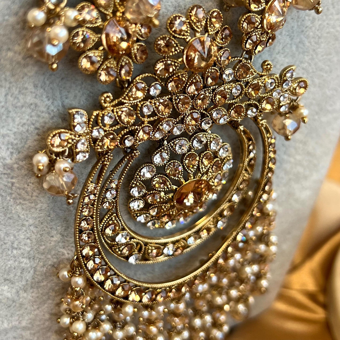 Gold Long Necklace Mala Haar Heavy High Quality Golden Rhinestone Adjustable Indian Pakistani Bollywood Wedding Fashion Desi Jewellery