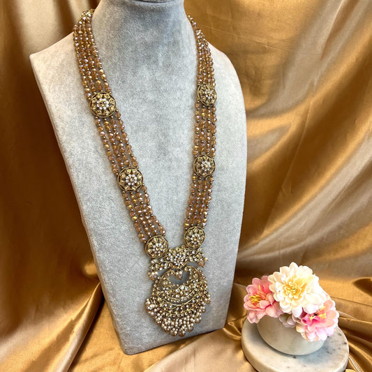 Champagne Long Necklace Mala Haar Heavy High Quality Golden Rhinestone Adjustable Indian Pakistani Bollywood Wedding Fashion Desi Jewellery
