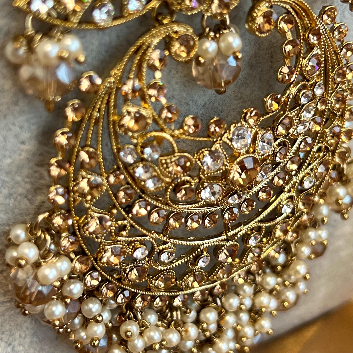 Champagne Long Necklace Mala Haar Heavy High Quality Golden Rhinestone Adjustable Indian Pakistani Bollywood Wedding Fashion Desi Jewellery