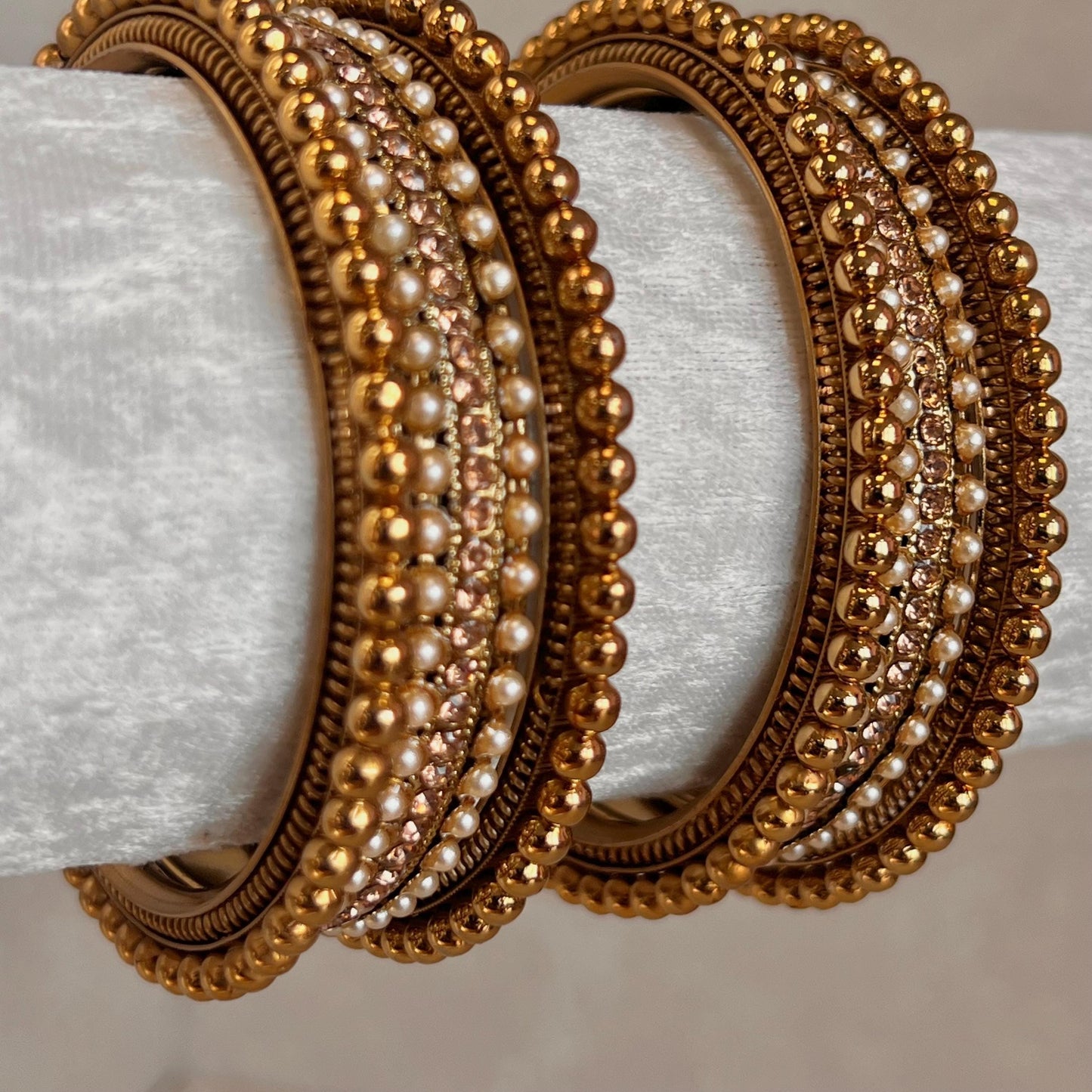 Golden Ball Kada Set/Crystal End Bangles/Indian Bangles/Gold Bangles/Crystal Bangles/Indian Bangle Set
