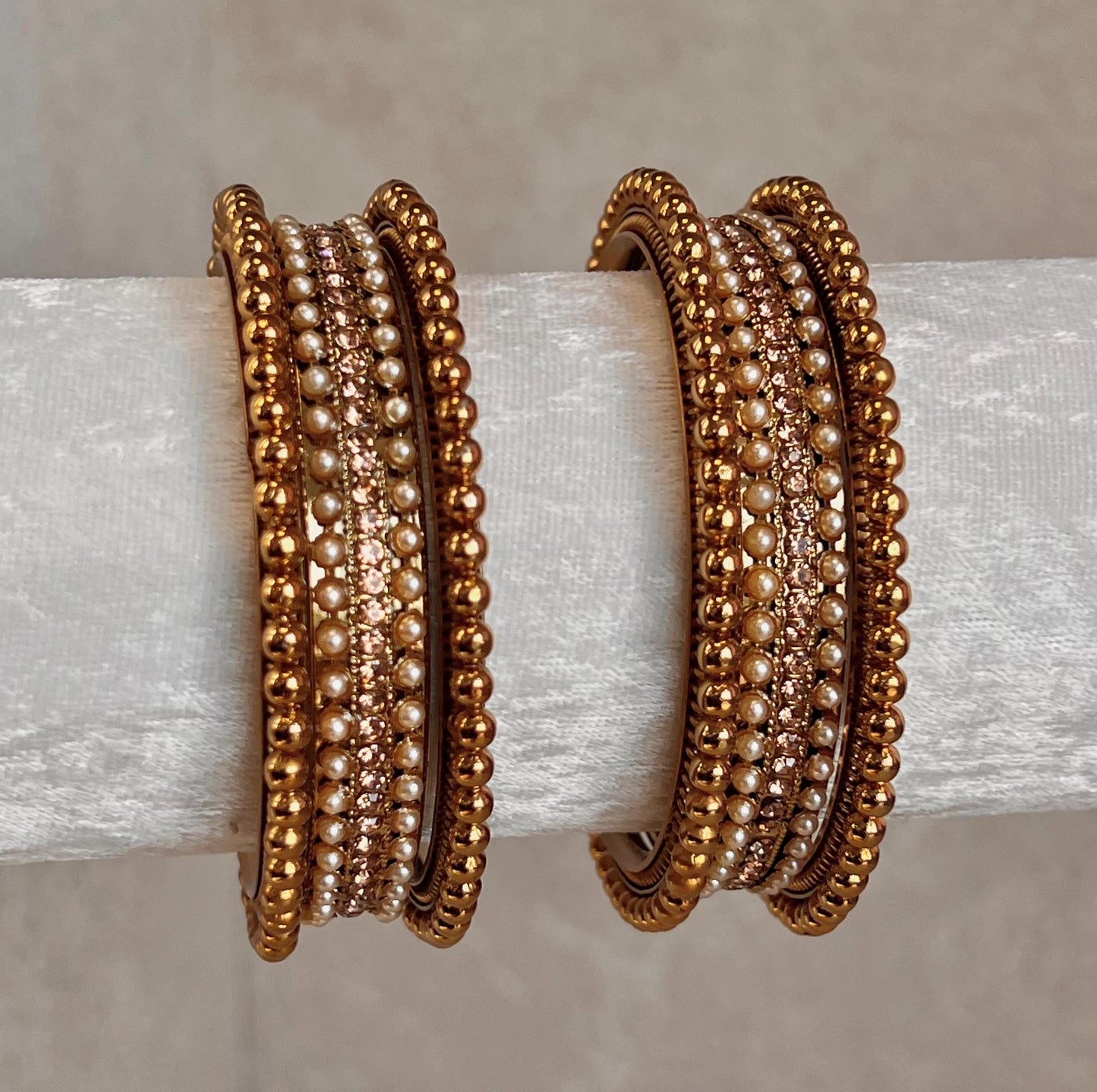 Golden Ball Kada Set/Crystal End Bangles/Indian Bangles/Gold Bangles/Crystal Bangles/Indian Bangle Set