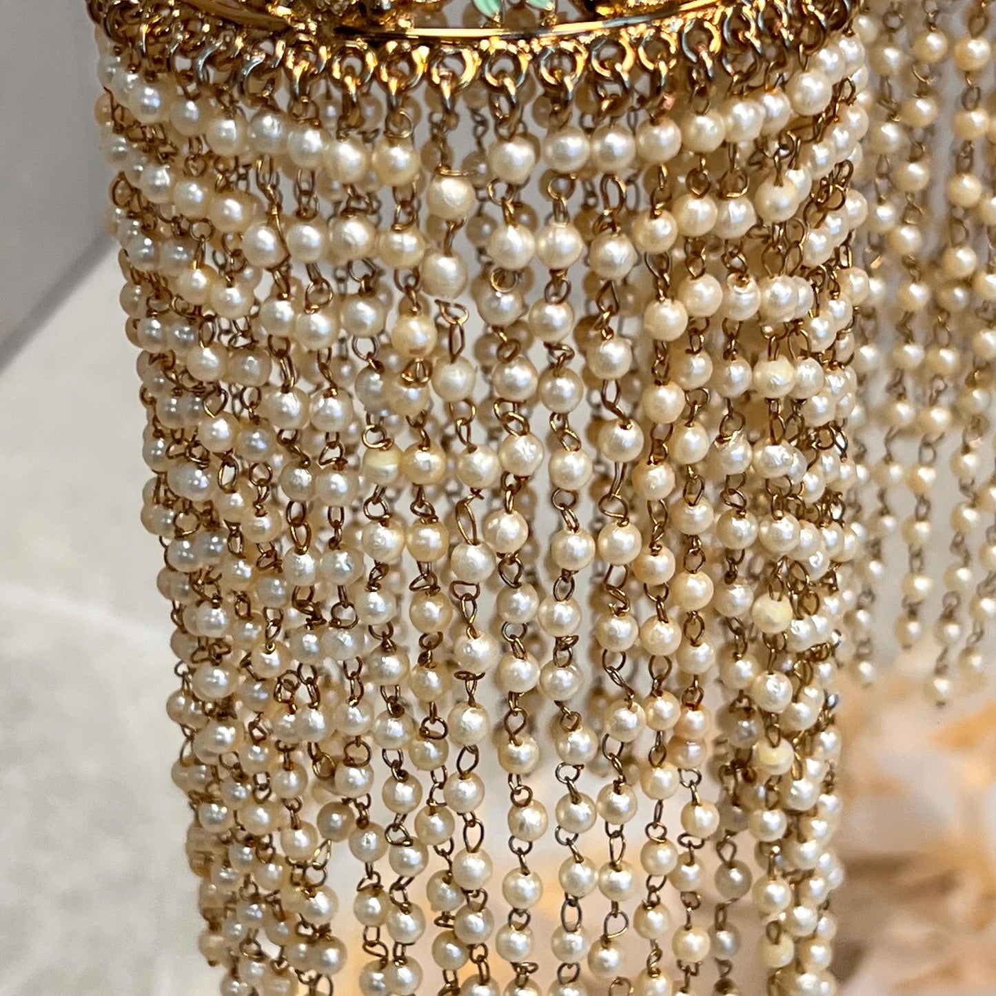 Kaleera (Pair) Extra Large Mint Ruby Pink Luxury Antique Gold with Champagne Zircon Crystals. High Quality Adjustable one size fits all