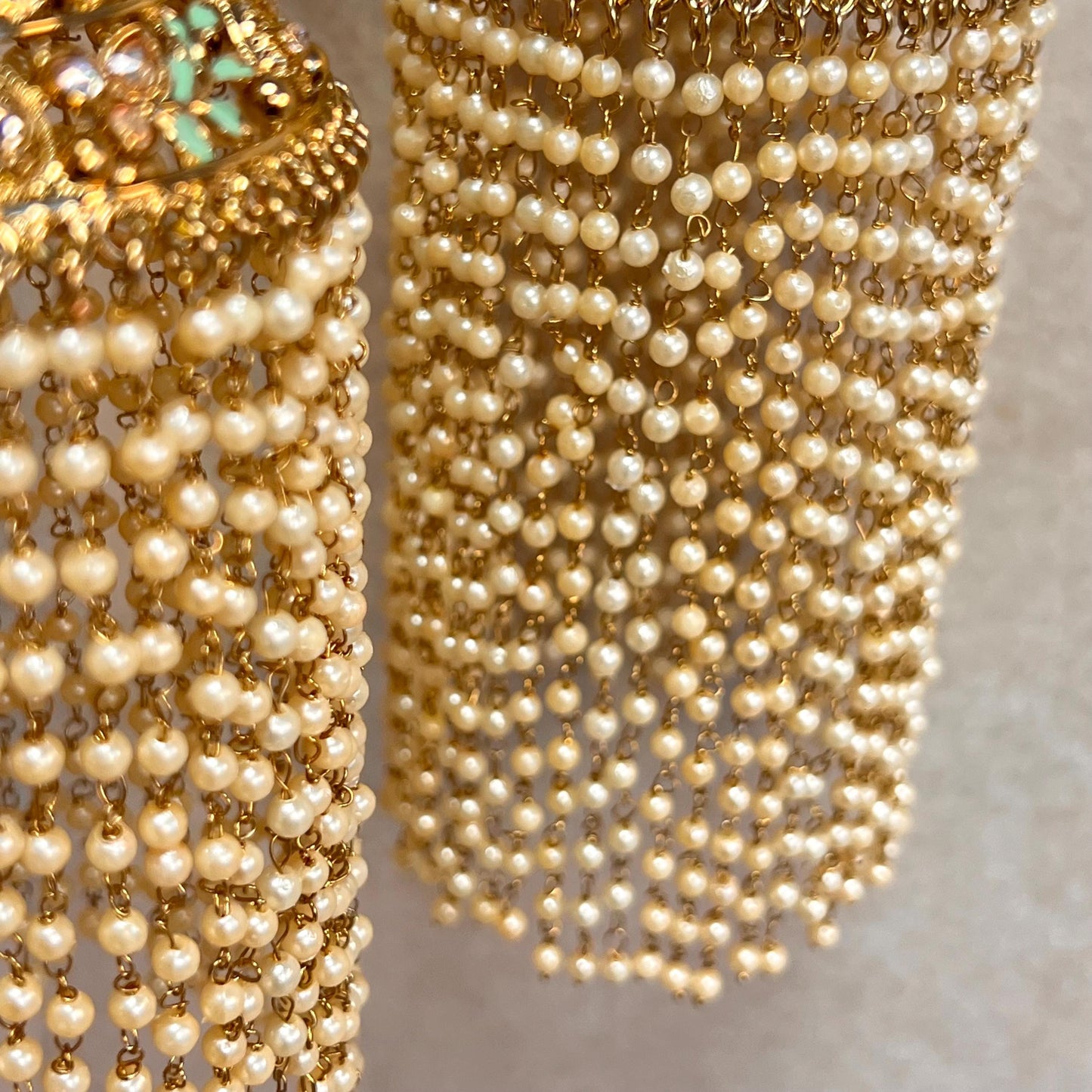 Kaleera (Pair) Extra Large Mint Luxury Antique Gold with Champagne Zircon Crystals. High Quality Adjustable one size fits all Handmade