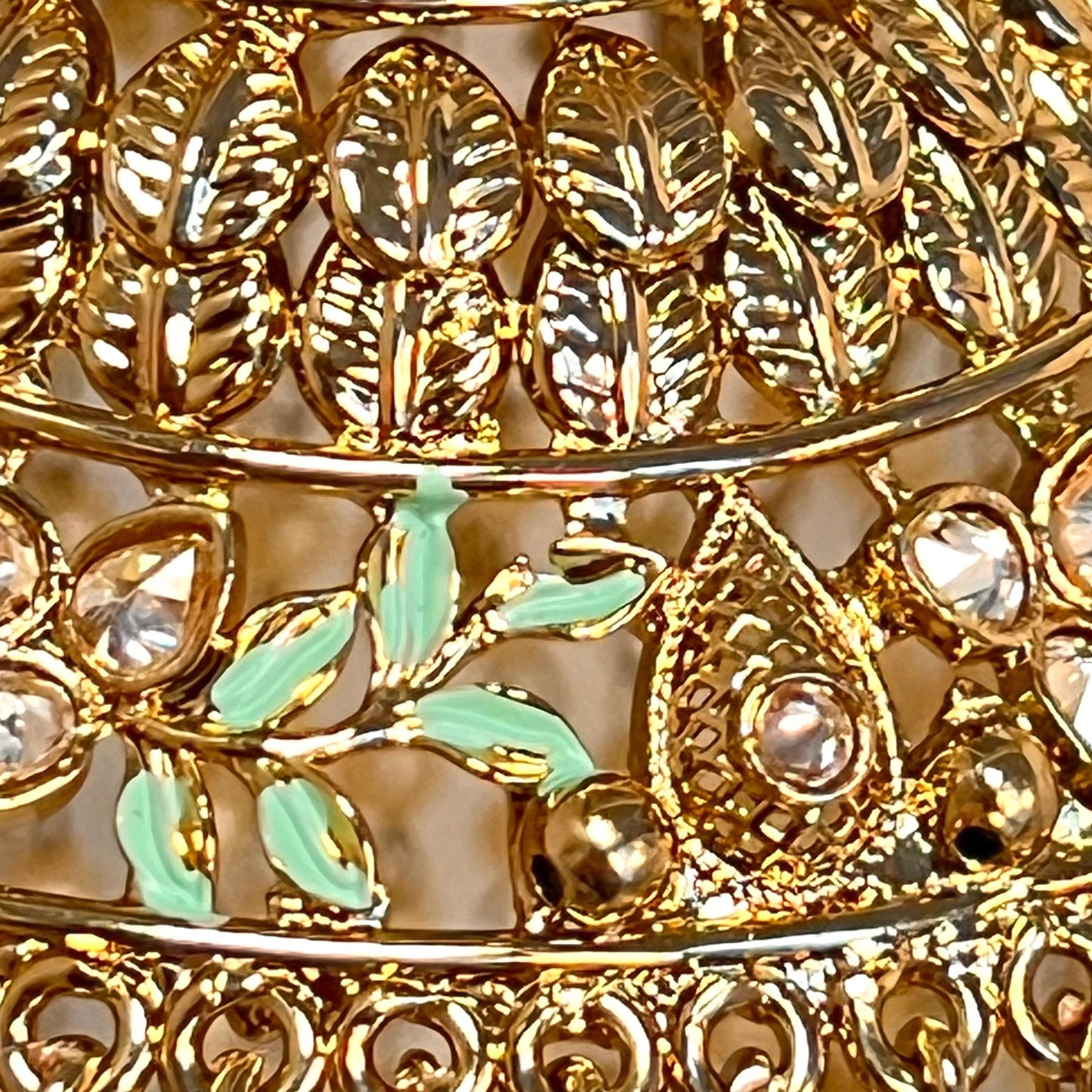 Kaleera (Pair) Extra Large Mint Luxury Antique Gold with Champagne Zircon Crystals. High Quality Adjustable one size fits all Handmade