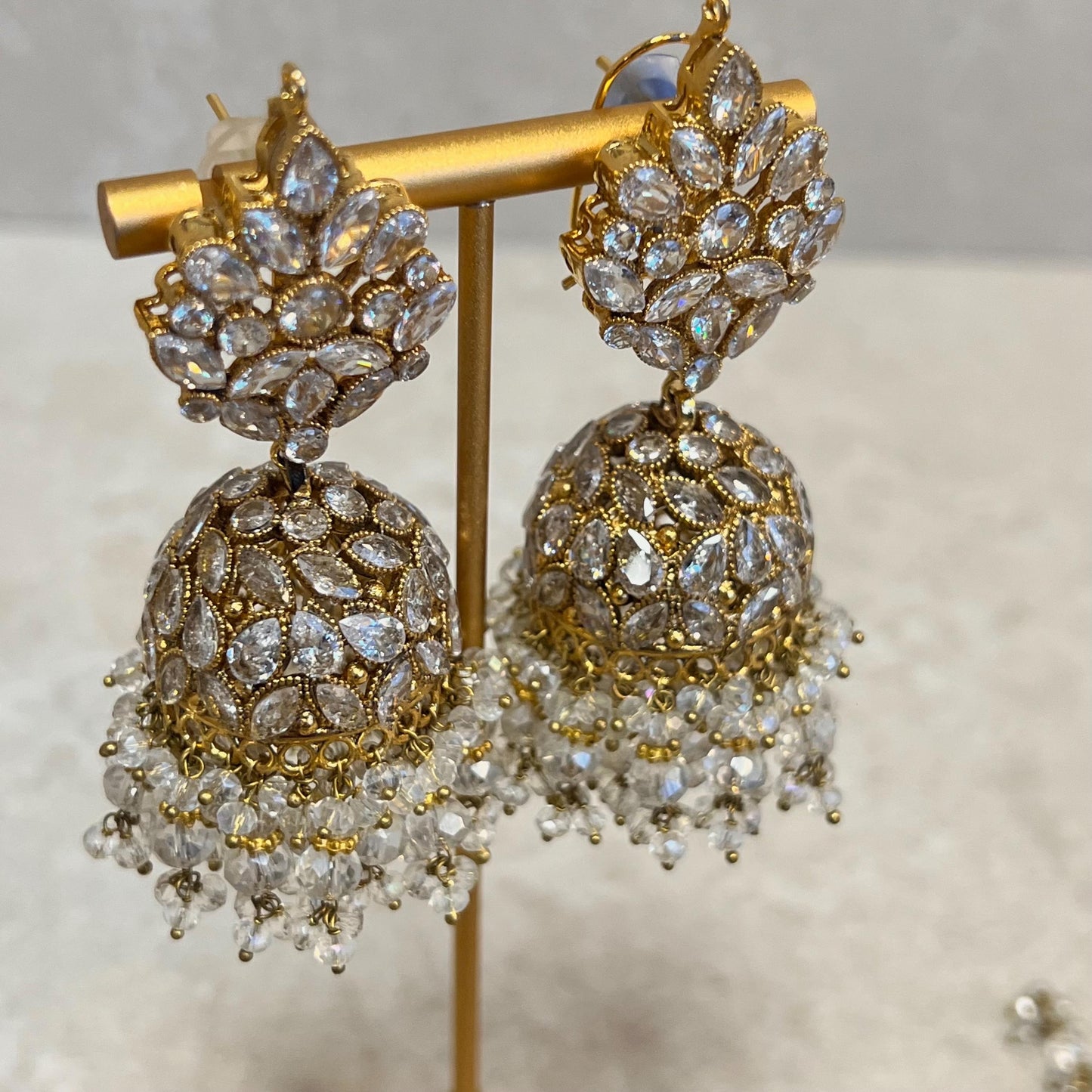 Luxury Gold Plated Clear Crystal Bridal Necklace Jhumka Earring Tikka Jhumar Pakistani Indian Bollywood High Quality 4 Piece SALE