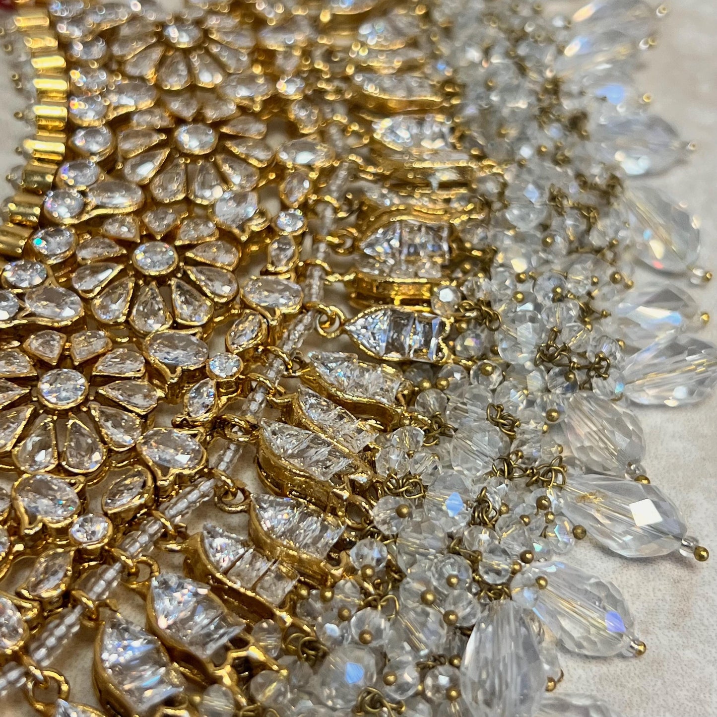 Luxury Gold Plated Clear Crystal Bridal Necklace Jhumka Earring Tikka Jhumar Pakistani Indian Bollywood High Quality 4 Piece SALE