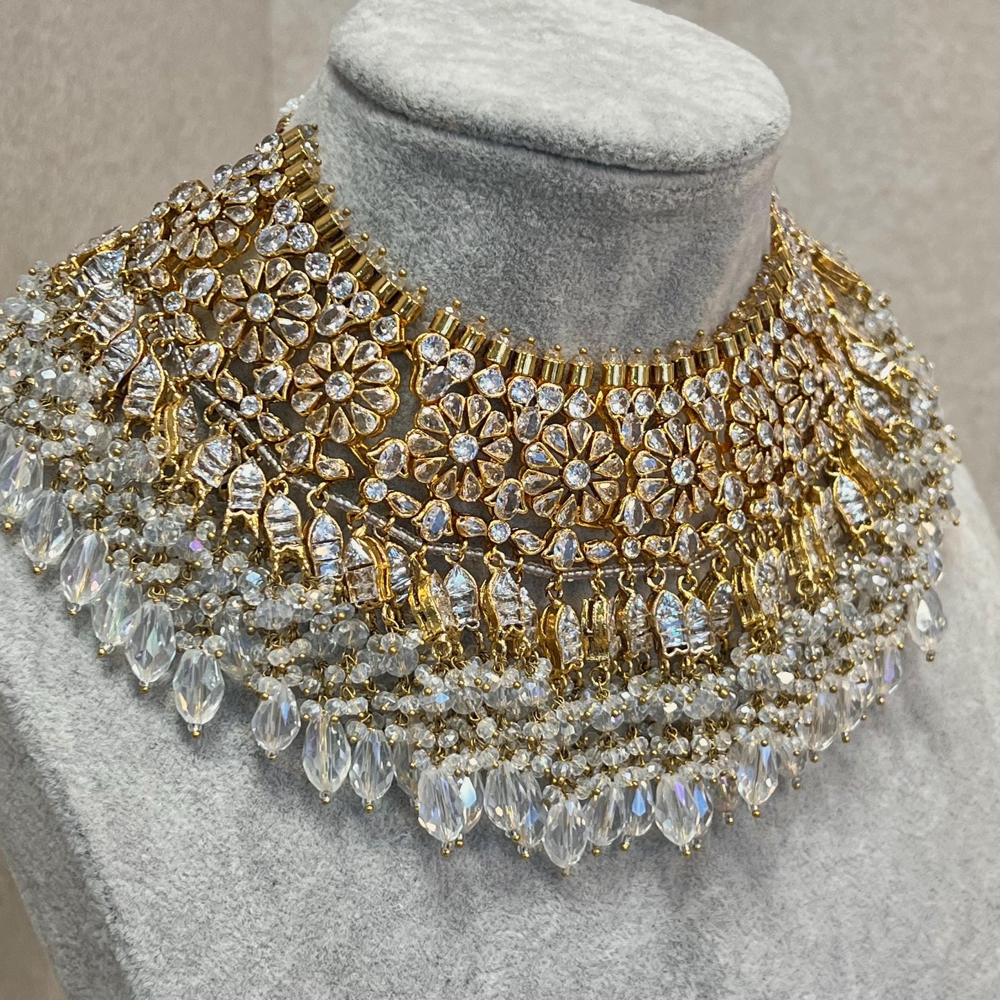 Luxury Gold Plated Clear Crystal Bridal Necklace Jhumka Earring Tikka Jhumar Pakistani Indian Bollywood High Quality 4 Piece SALE