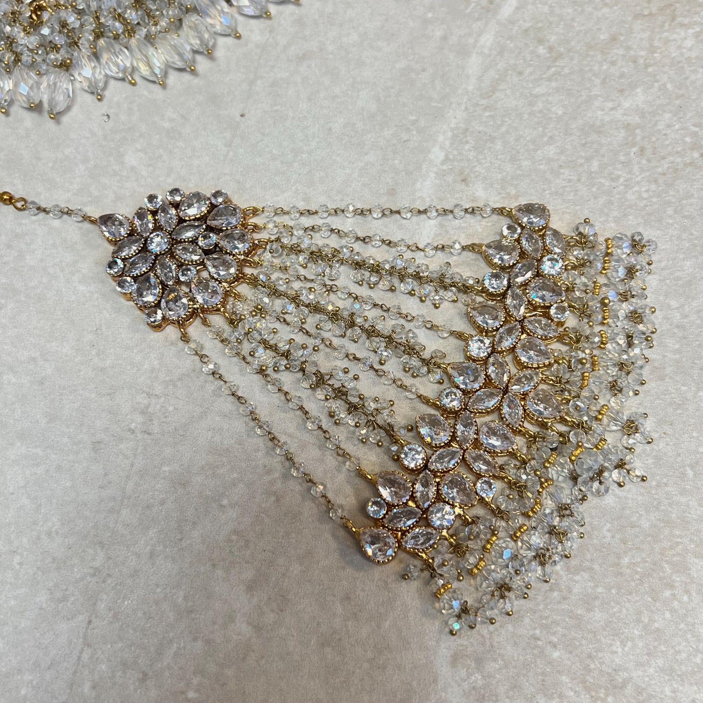 Luxury Gold Plated Clear Crystal Bridal Necklace Jhumka Earring Tikka Jhumar Pakistani Indian Bollywood High Quality 4 Piece SALE