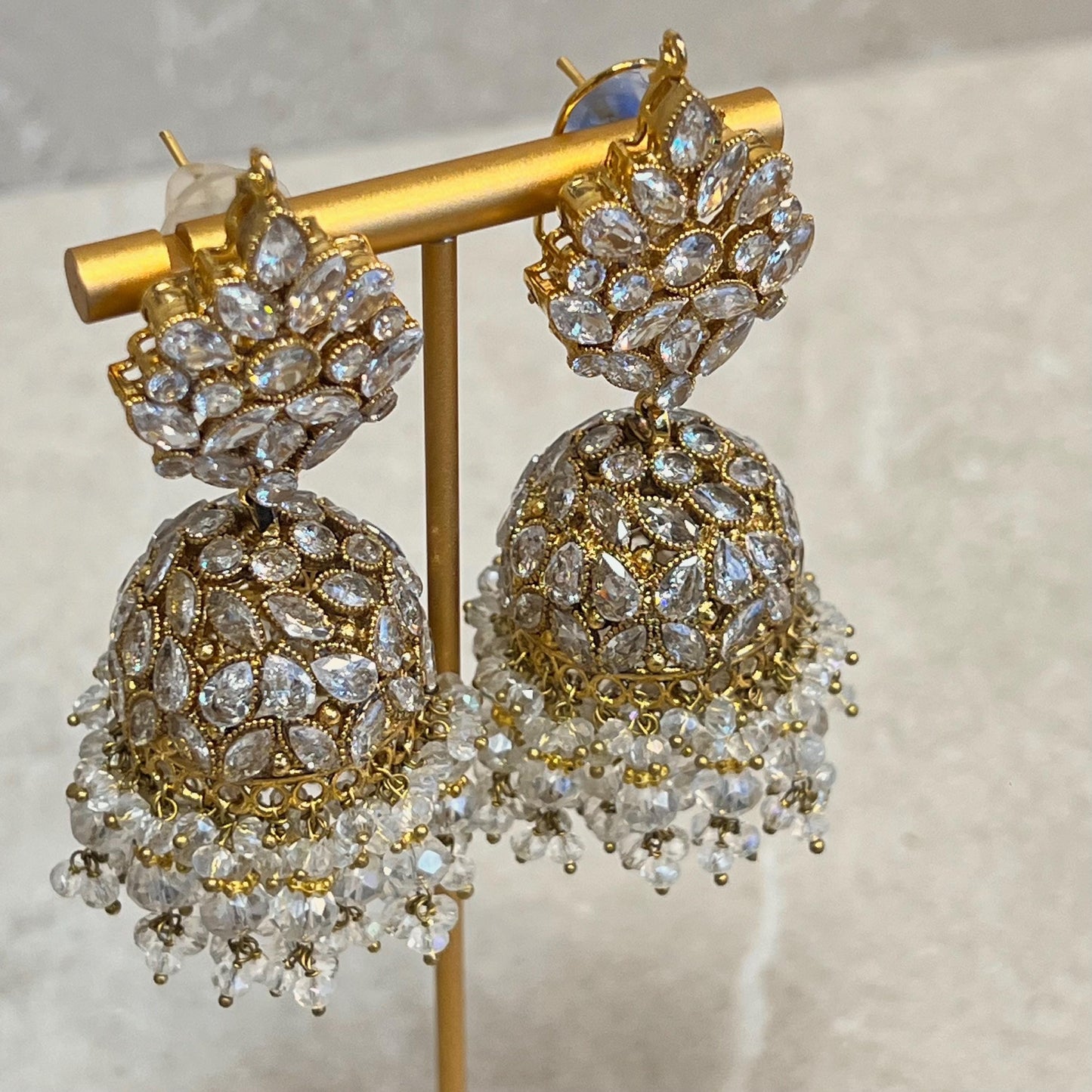 Luxury Gold Plated Clear Crystal Bridal Necklace Jhumka Earring Tikka Jhumar Pakistani Indian Bollywood High Quality 4 Piece SALE