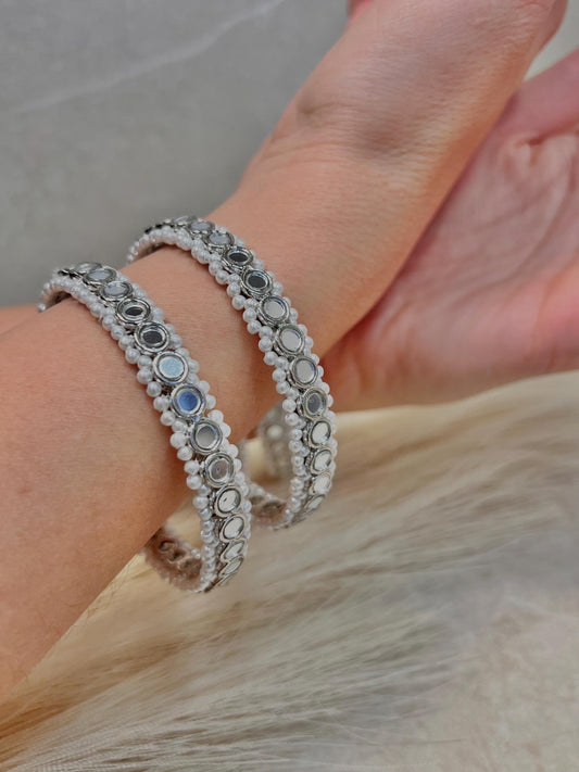Set of 4 Silver Mirror Bangles/Indian Bangles/Mirror Bangles/Silver Bangles/ Pakistani/Jewellery/ Fashion Bracelet