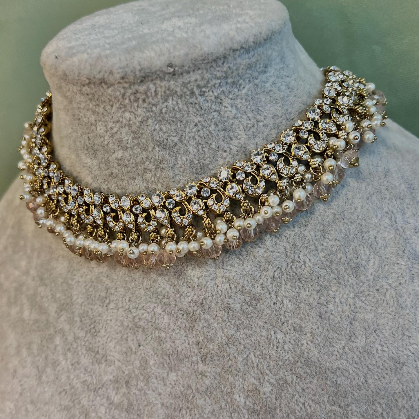 Light Pink Clear Crystal Necklace Set/Pink Necklace Set/Indian Necklace Set/Light Pink Necklace Set