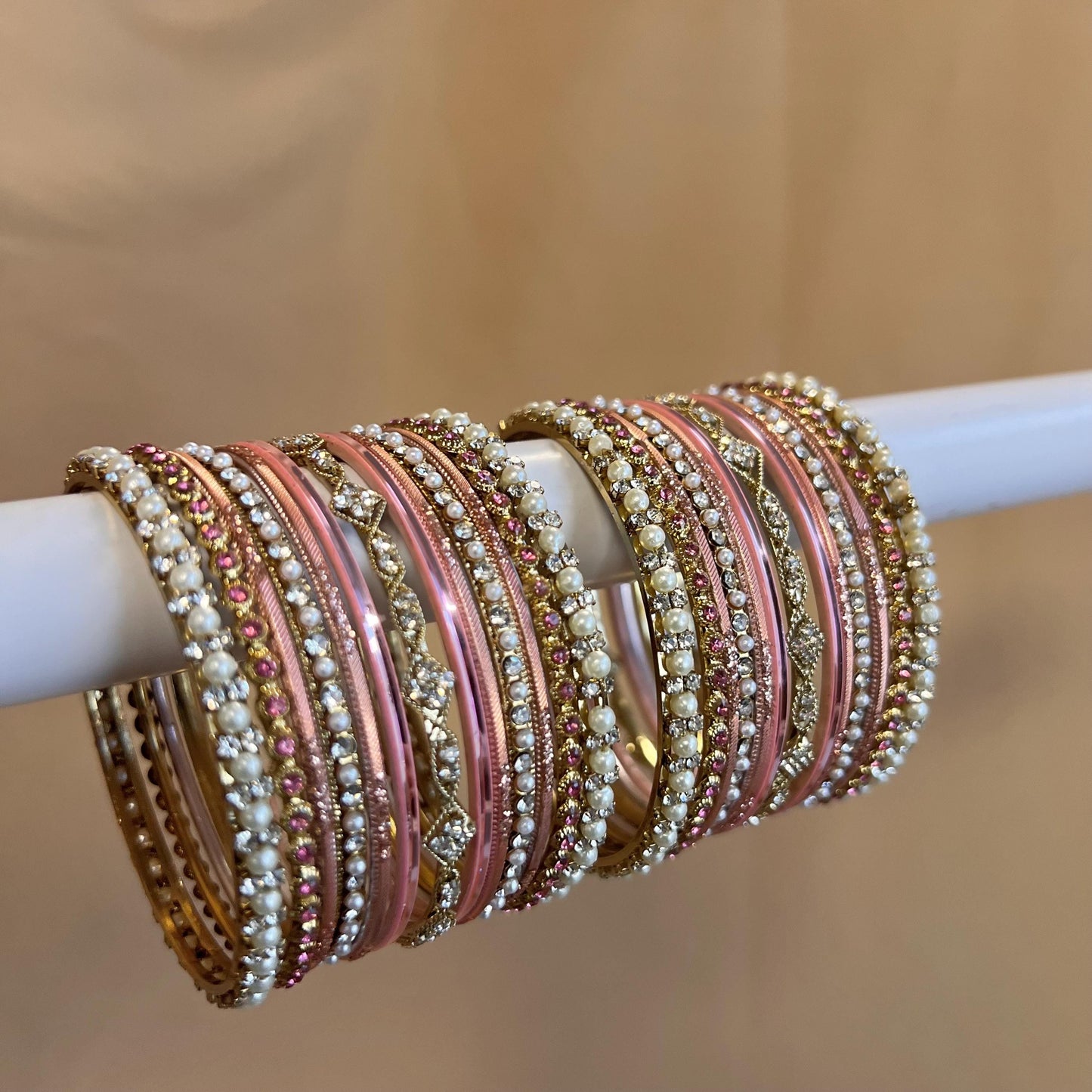 Small Pink Pearly Indian Bangle Set - Both Arms Indian/ Pakistani/Jewelley/Valentines Collection