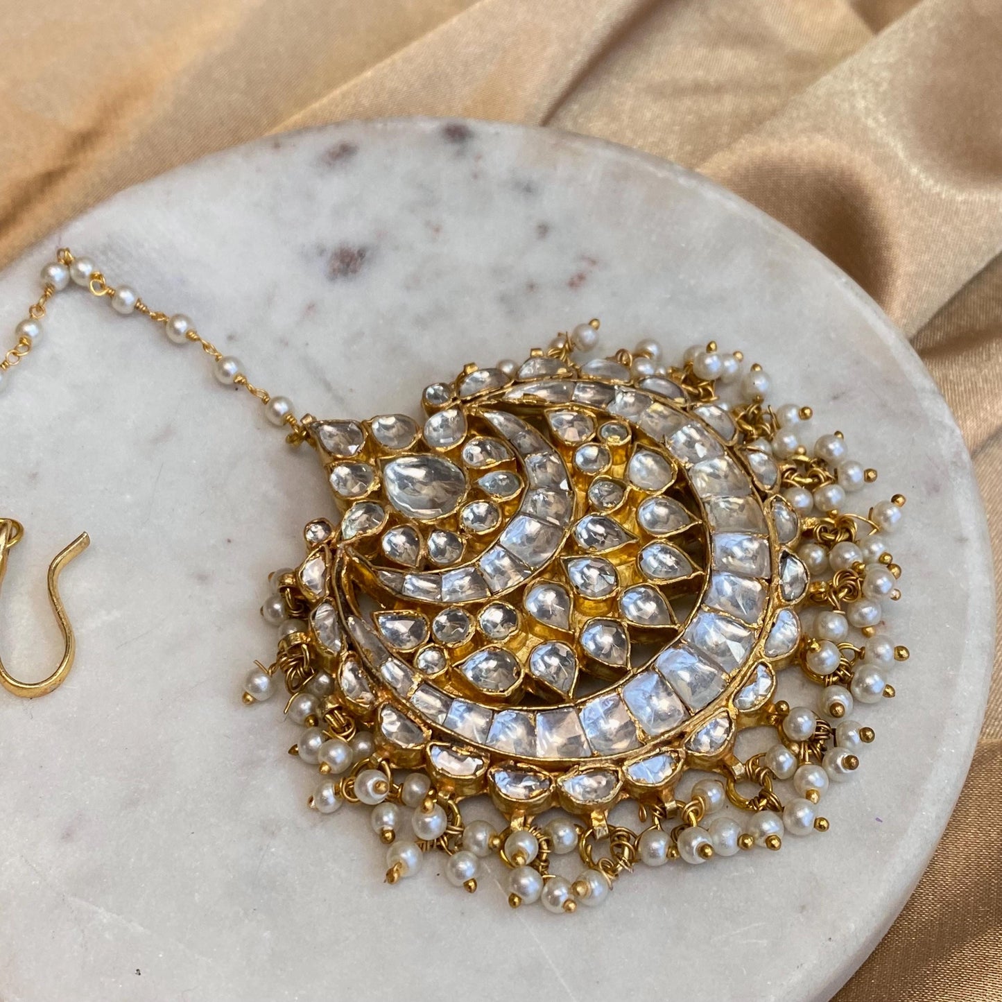 Pink Quatz Gold Plated Kundan! Choker Necklace Jhumka Earring Large Tikka High Quality Clear Set Indian Pakistani Luxury Bridal Set 4 piece