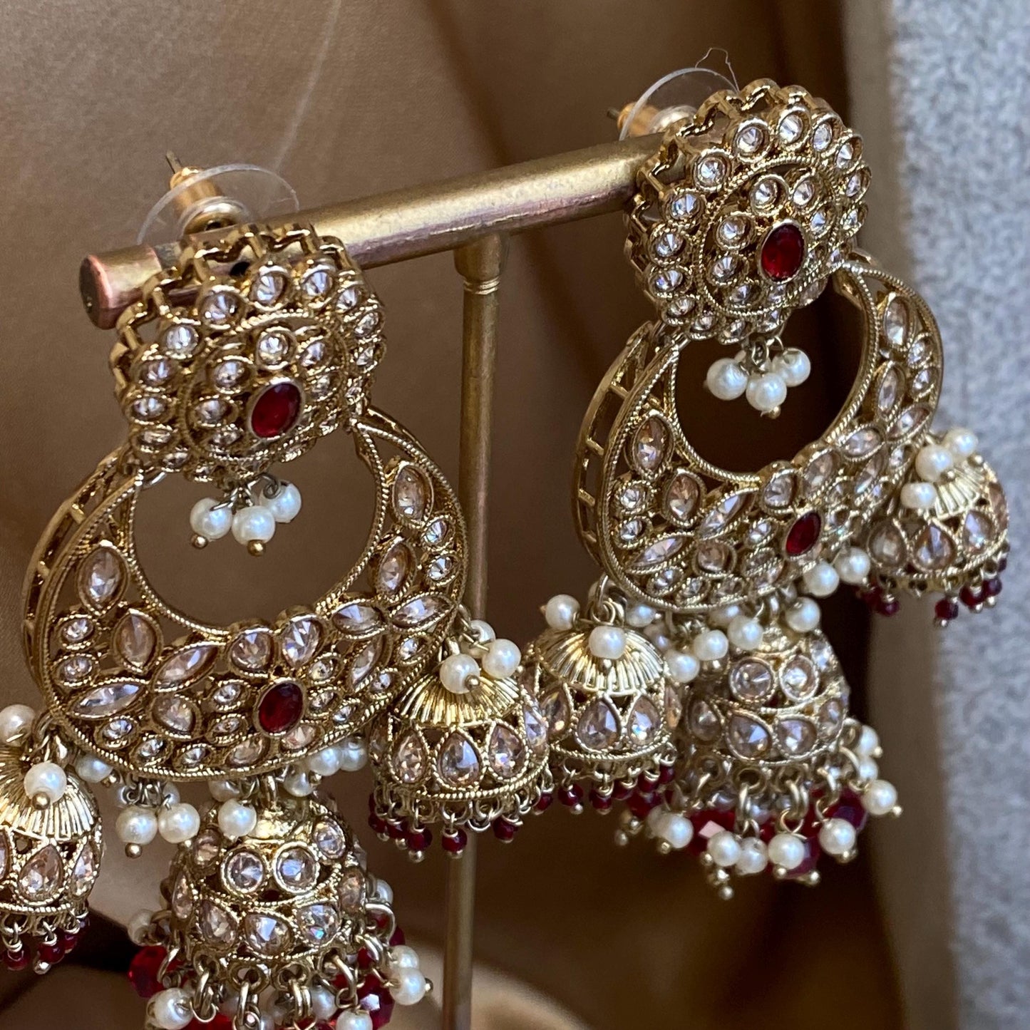 Maroon 9Piece Antique Gold Champagne Bridal Choker Necklace Mala Tikka Earring Mathapatti Jhumar Hand Harness Indian Pakistani Full Set SALE
