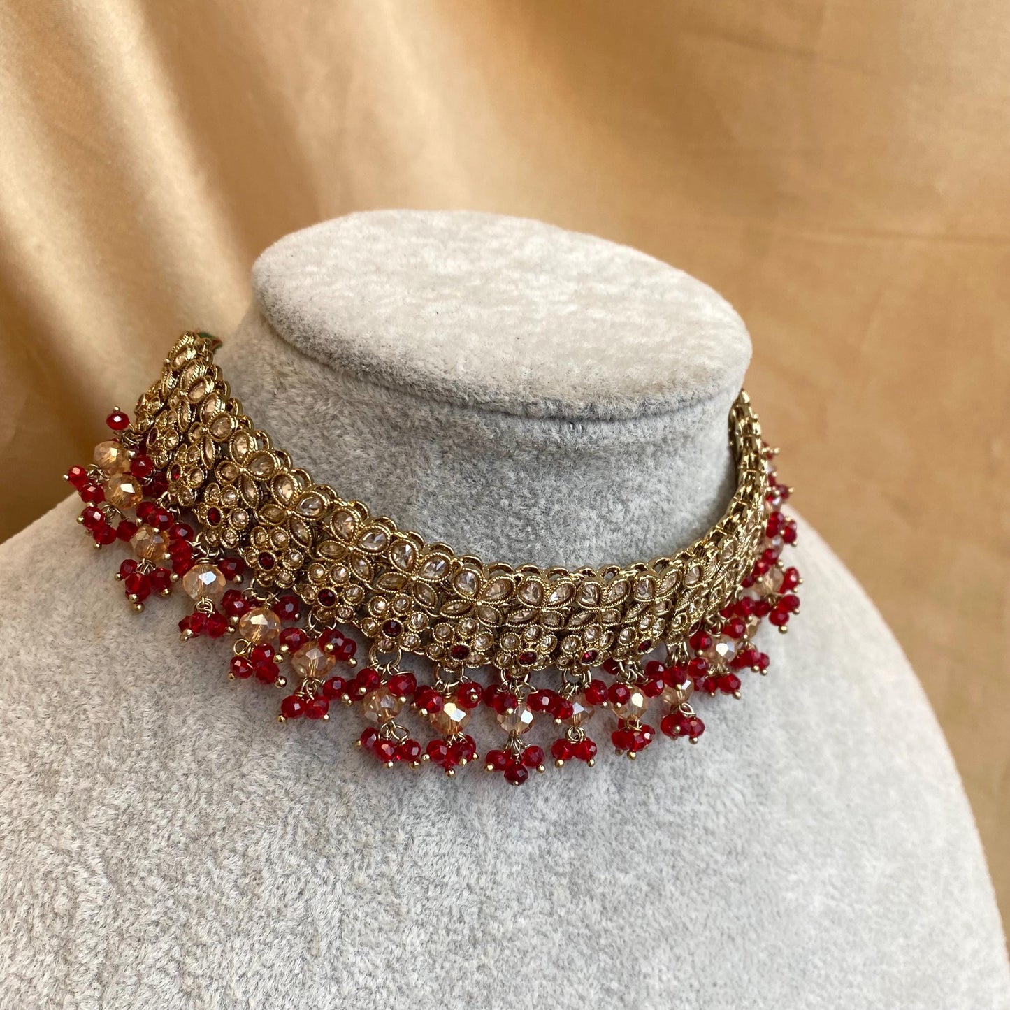 Red Antique Gold Champagne Bridal Party Choker only Indian Pakistani Bollywood SALE