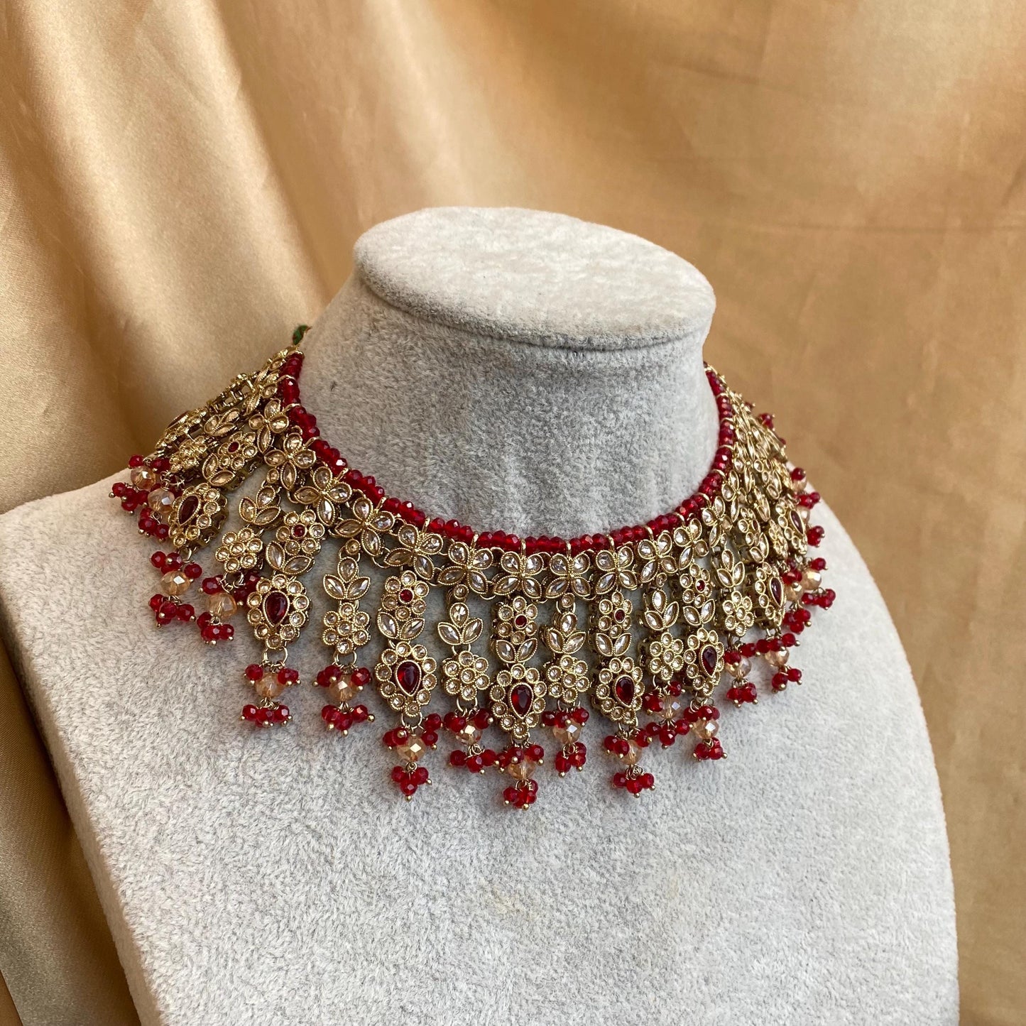 Red Antique Gold Champagne Bridal Party Necklace only Indian Pakistani Bollywood SALE