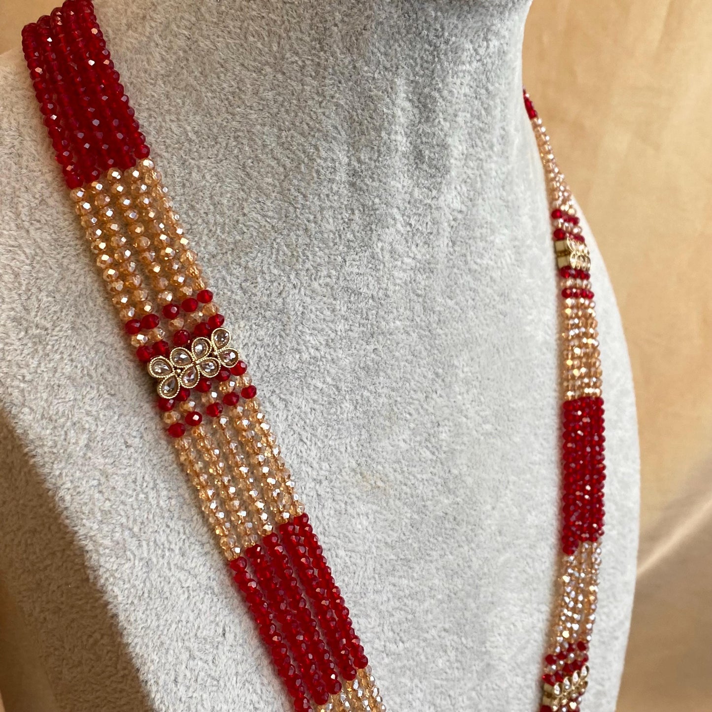 Red Antique Gold Champagne Bridal Party Mala Long Necklace Haar only Indian Pakistani Bollywood SALE