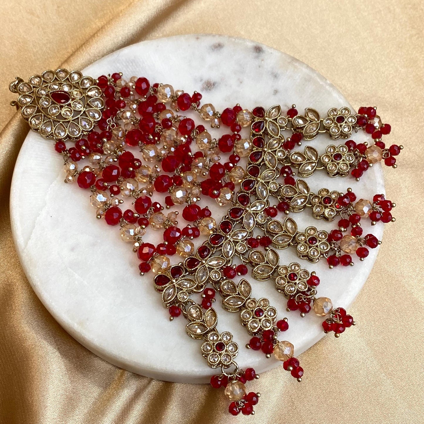 Red Antique Gold Champagne Jhumar Passa Hair Accessory Bridal Wedding Jewellery Indian Pakistani Bollywood SALE