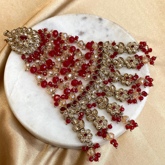 Red Antique Gold Champagne Jhumar Passa Hair Accessory Bridal Wedding Jewellery Indian Pakistani Bollywood SALE