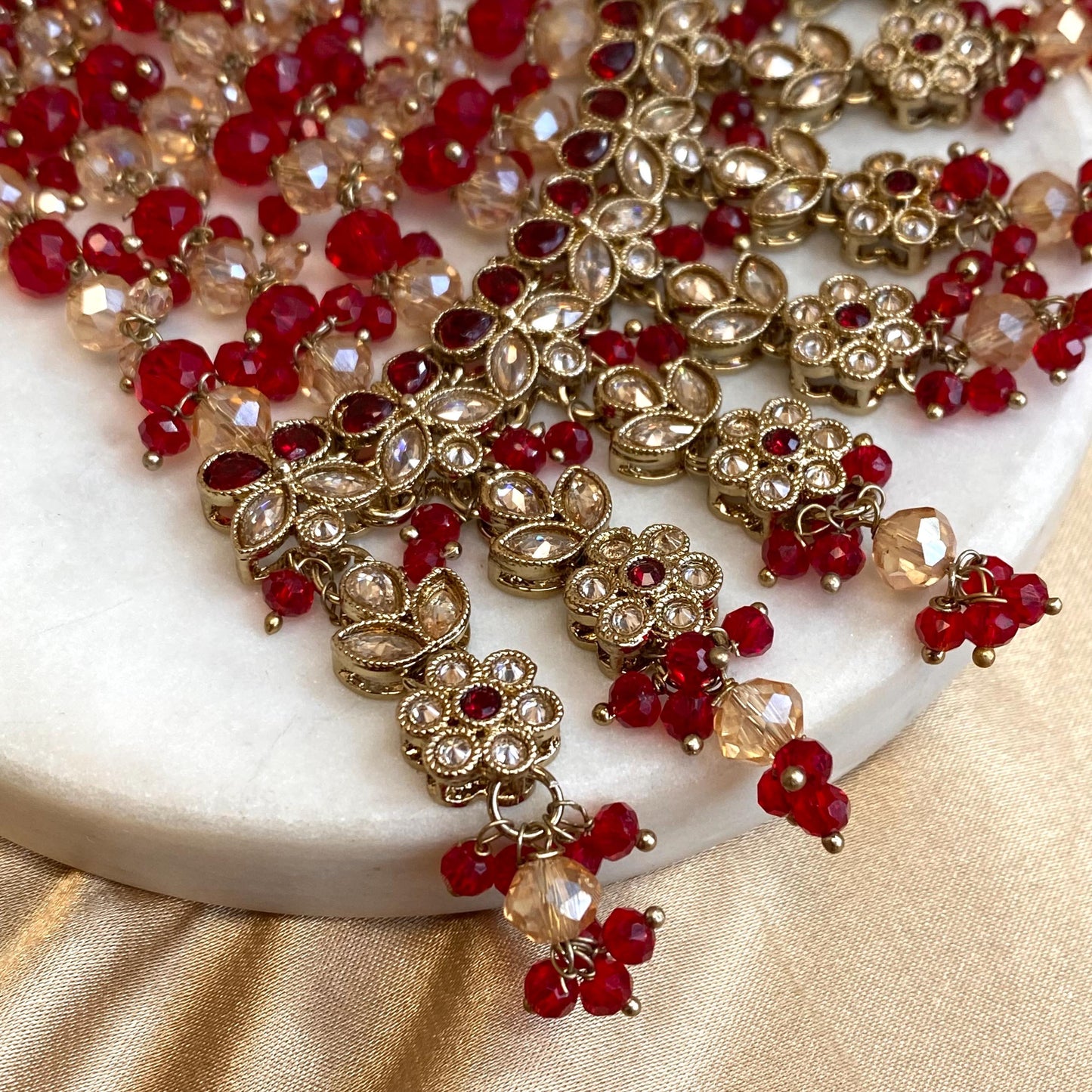 Red Antique Gold Champagne Jhumar Passa Hair Accessory Bridal Wedding Jewellery Indian Pakistani Bollywood SALE