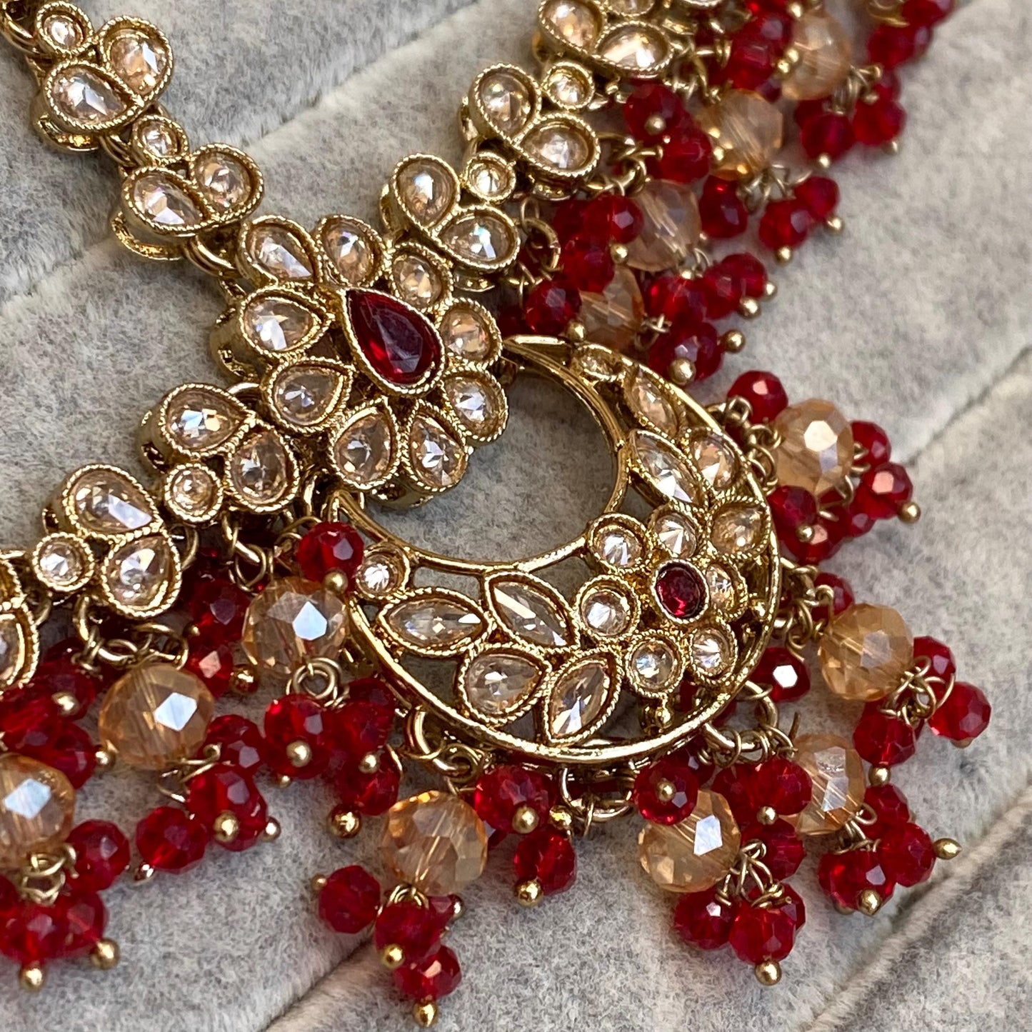 Red Antique Gold Champagne Mathapatti Headband Hair Accessory Bridal Wedding Jewellery Indian Pakistani Bollywood SALE