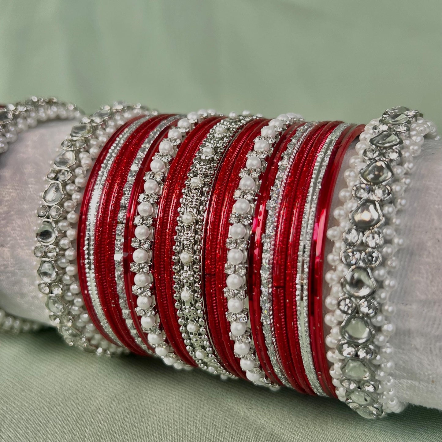Red & Silver Bangle Set/Bollywood Inspired Bangle Set/Personalise Bangles/Custom Bangles/Matching Bangles/Priyanka Chopra Inspired
