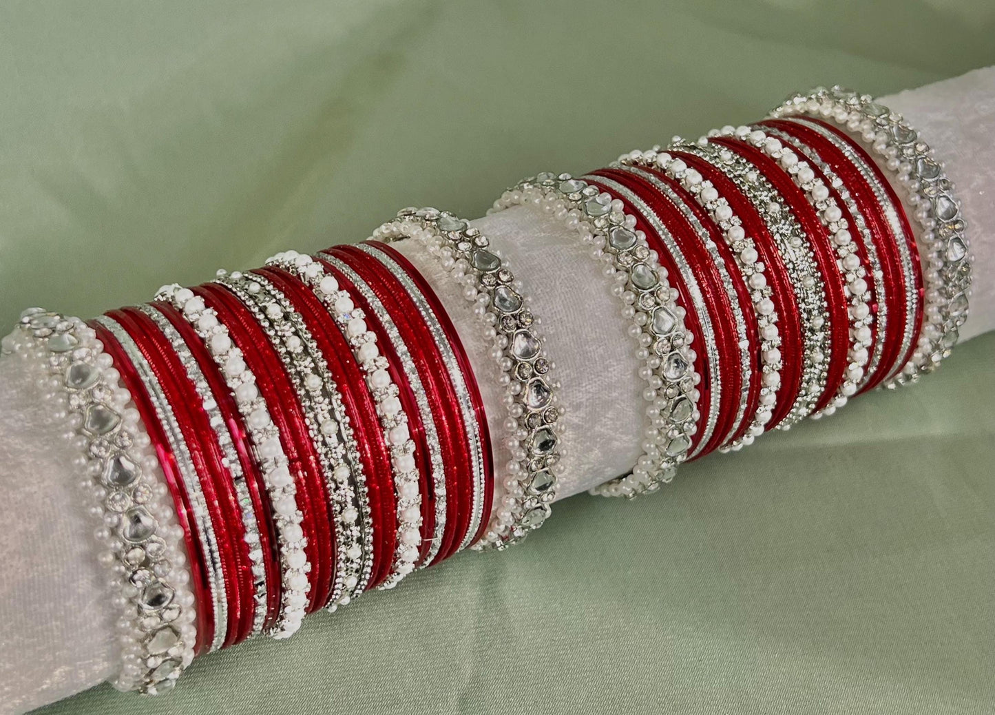 Red & Silver Bangle Set/Bollywood Inspired Bangle Set/Personalise Bangles/Custom Bangles/Matching Bangles/Priyanka Chopra Inspired