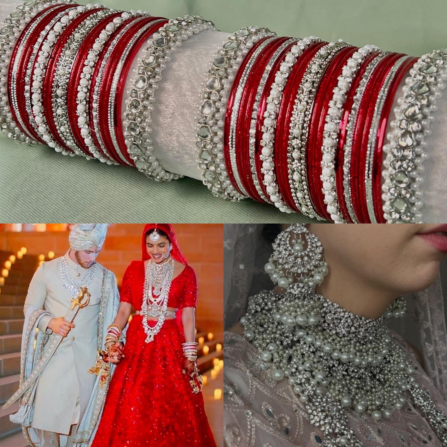 Red & Silver Bangle Set/Bollywood Inspired Bangle Set/Personalise Bangles/Custom Bangles/Matching Bangles/Priyanka Chopra Inspired