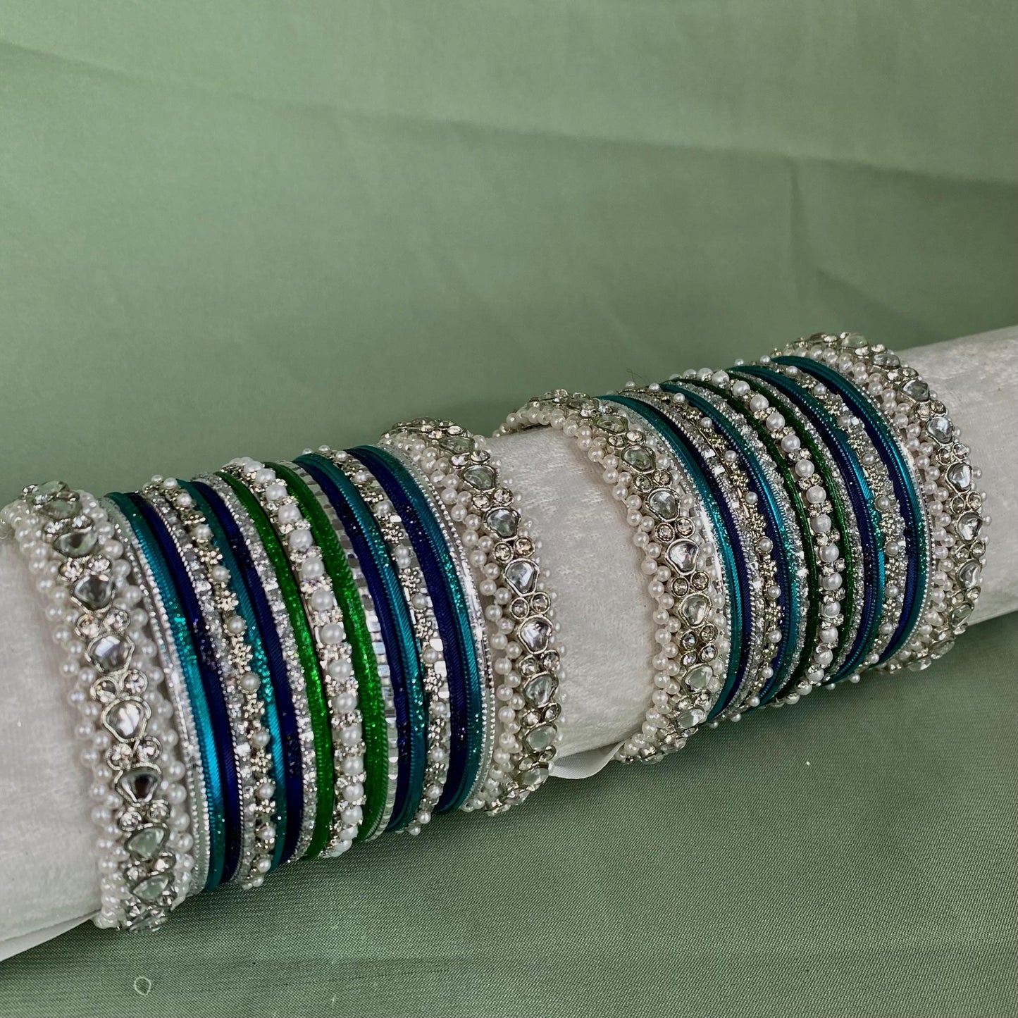 Silver & Blue Faux Kundan Bangle Set/Janvi Kapoor Inspired/Bollywood/Personalise Bangles/Custom Bangles/Matching Bangles/Peacock Bangles