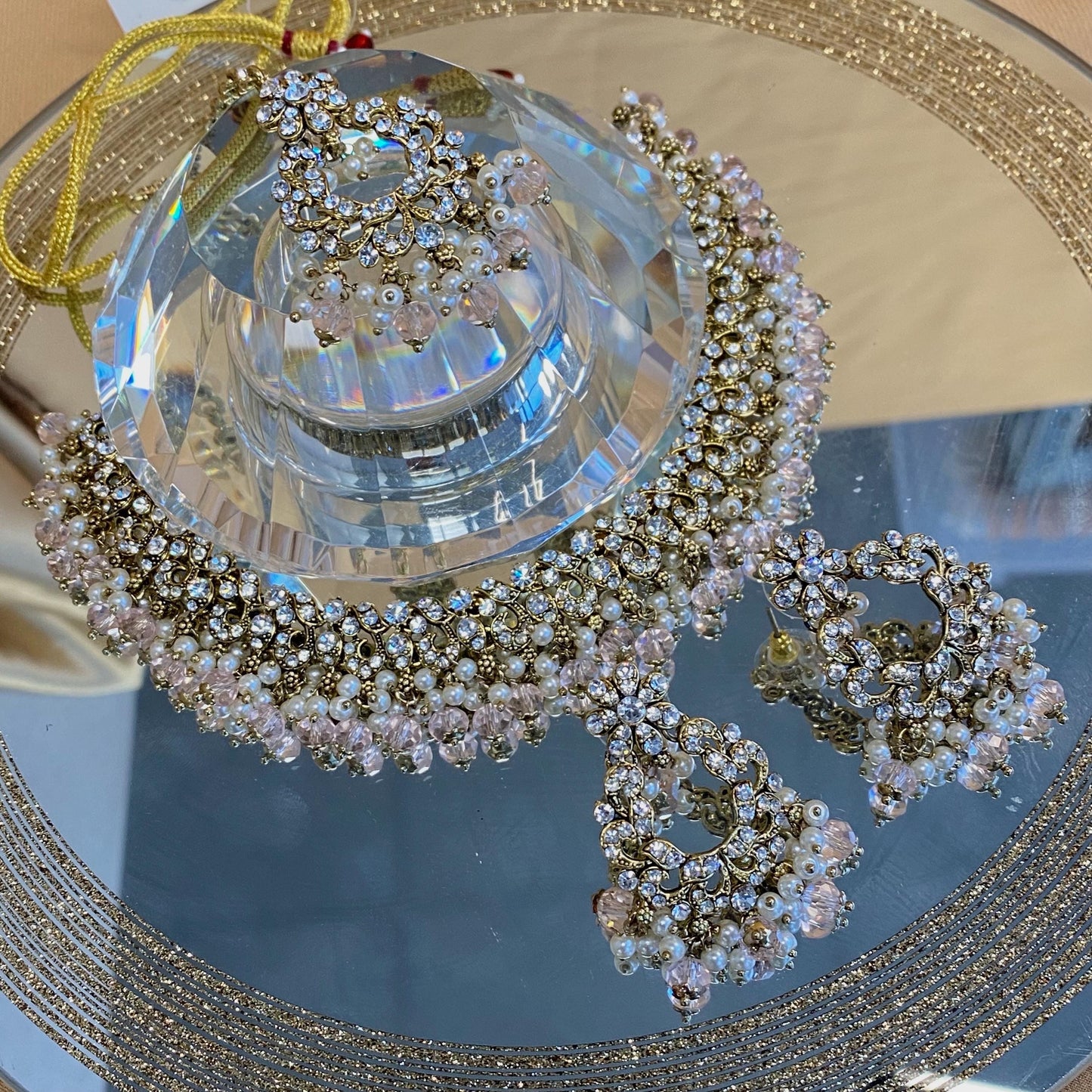 Light Pink Clear Crystal Necklace Set/Pink Necklace Set/Indian Necklace Set/Light Pink Necklace Set