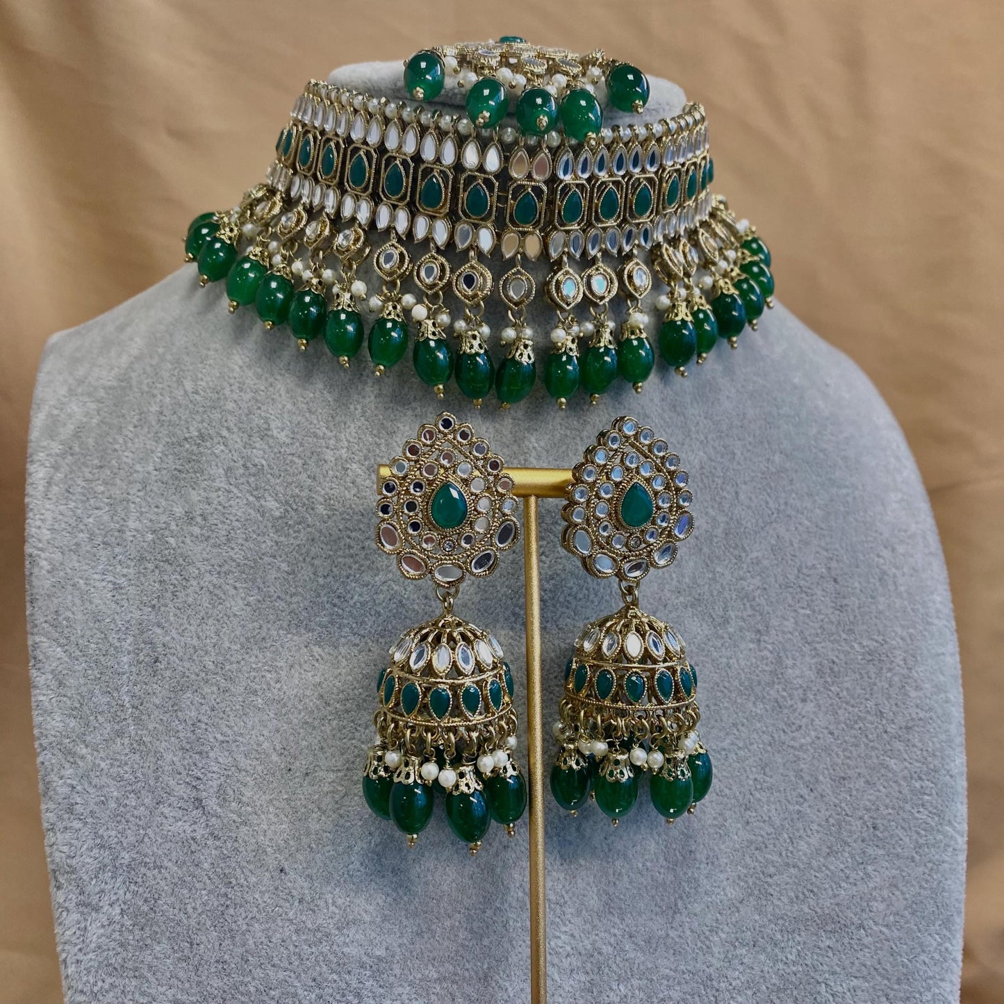 Green Mirror Choker Set/ Mirror Sets/ Mirror Jewellery/Green Mirror Sets/ Pakistani/Fashion Jewellery/ Gift for Women/Choker Sets