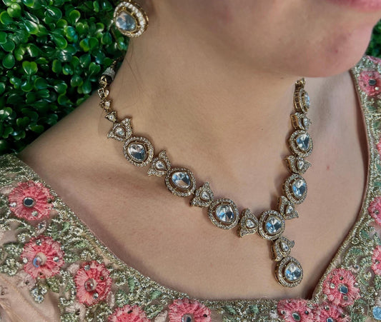 Clear Faux Kundan with Earrings and Tikka/ Unique Style/ Indian/ Pakistani/Fashion Jewellery/ Gift for Women