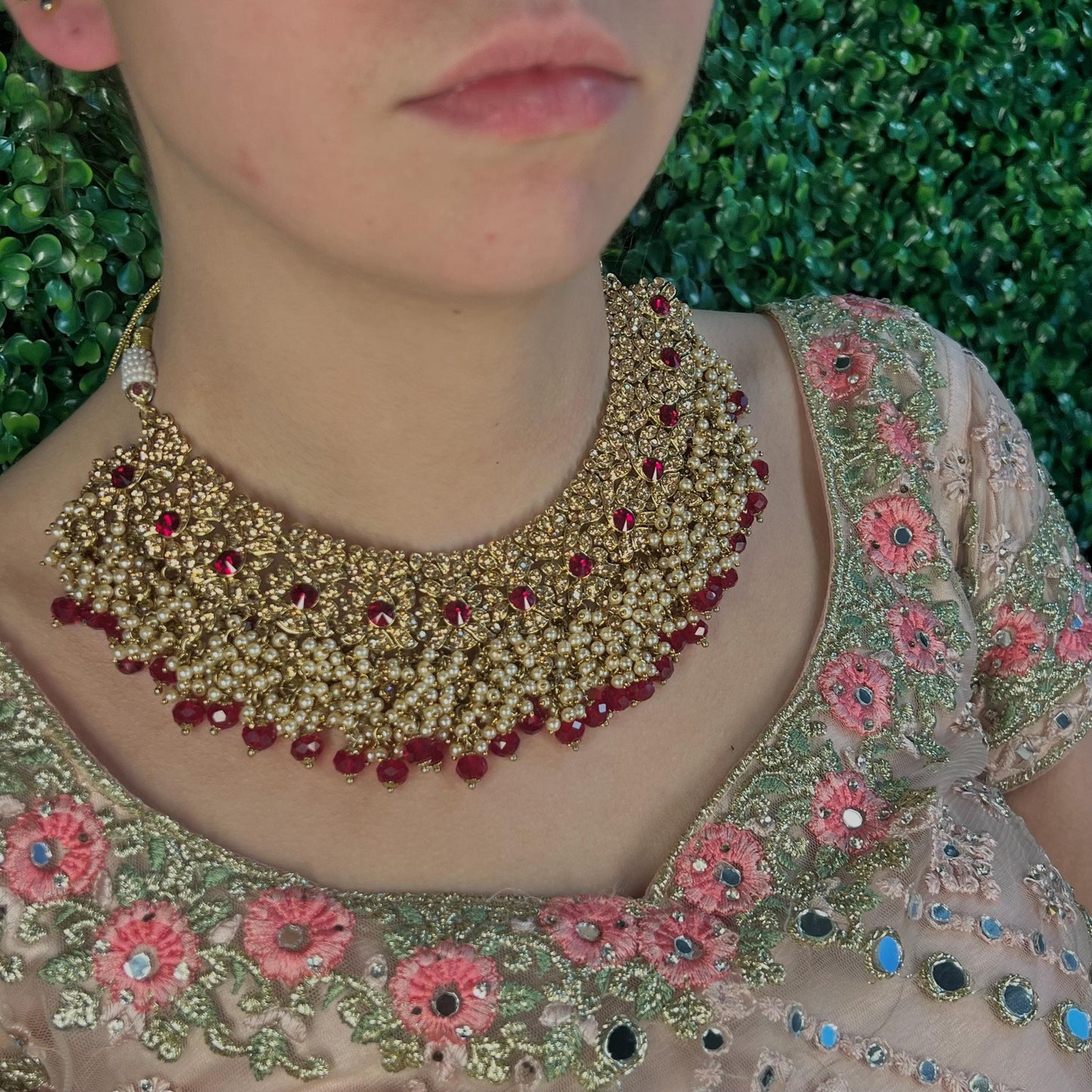 Antique Gold Necklace Only Golden Clear Rhinestone 2 inch Adjustable Jewellery Indian Pakistani Fashion Wedding Gift Bridal Guest Heavy