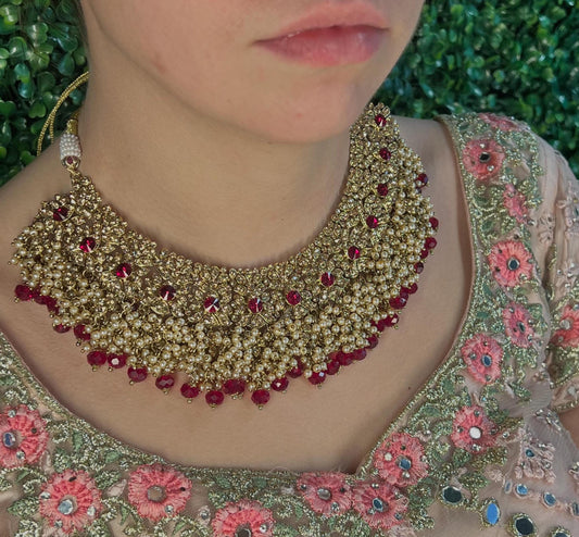 Maroon bridal necklace Only Single Piece Indian/ Pakistani Style/ Wedding/ Fashion Jewellery/ Necklace set