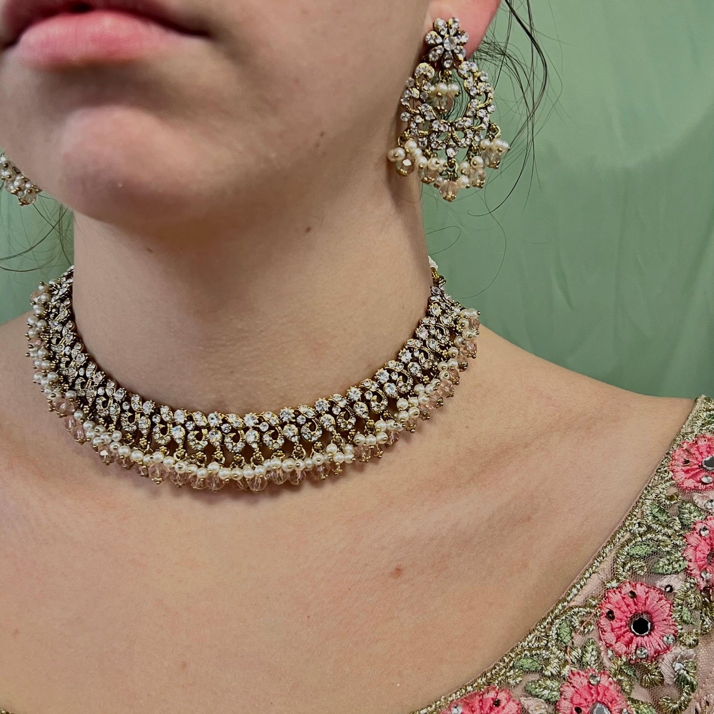 Light Pink Clear Crystal Necklace Set/Pink Necklace Set/Indian Necklace Set/Light Pink Necklace Set