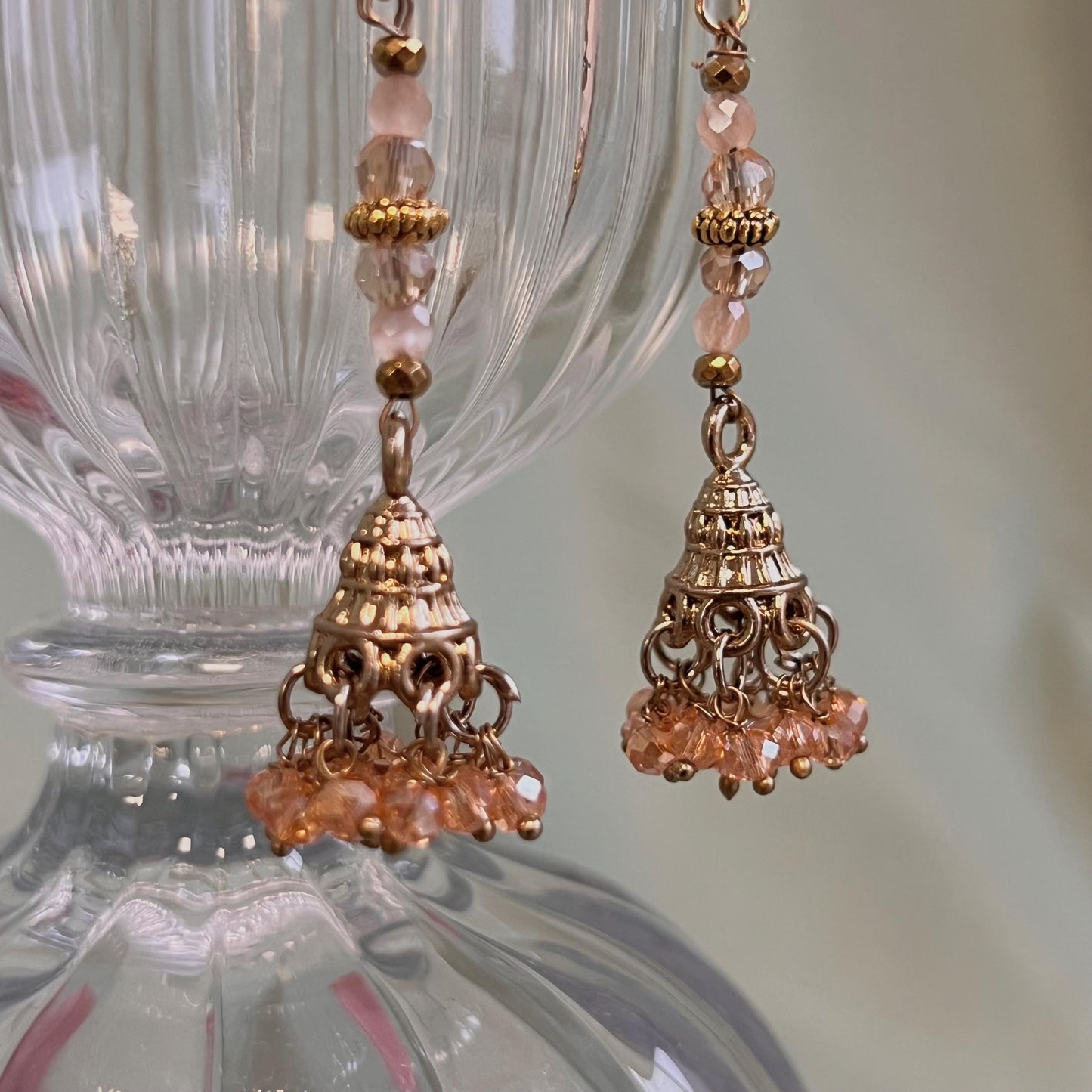 NEW! Micro Champagne Indian Jhumka Earrings/ Gift for Women/ Petite Earring/ Light Weight Indian/ Pakistani Style/Valentines gifts