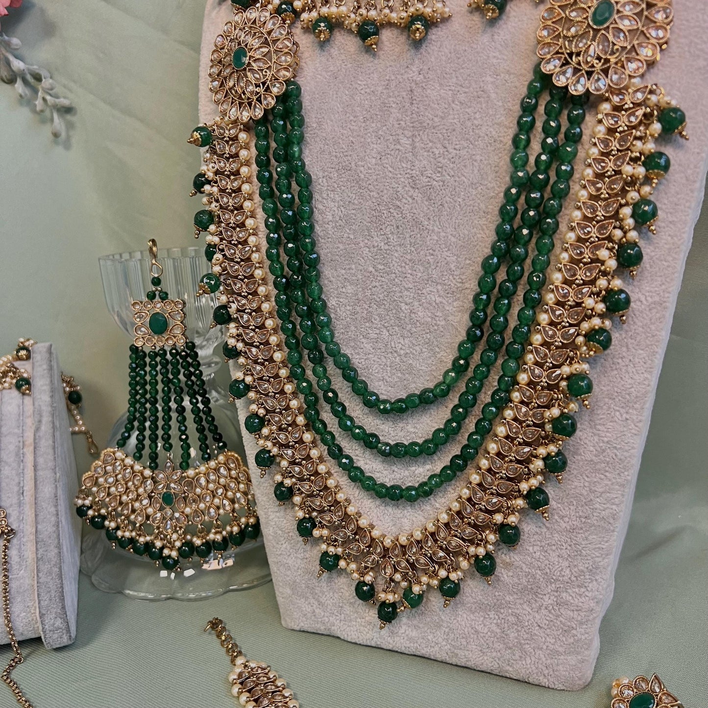 Green Bridal Necklace set Indian/ Pakistani Style/ Wedding/ Fashion Jewellery/ Necklace set