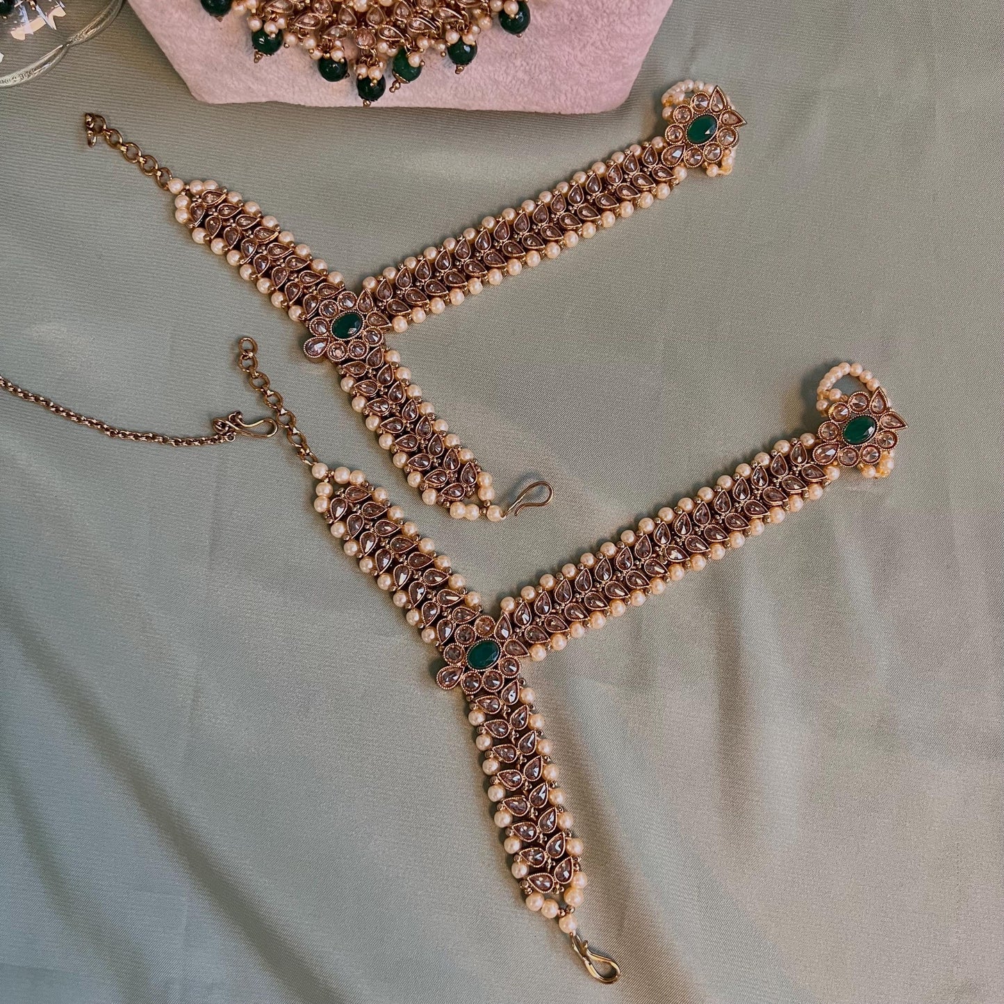 Green Bridal Necklace set Indian/ Pakistani Style/ Wedding/ Fashion Jewellery/ Necklace set