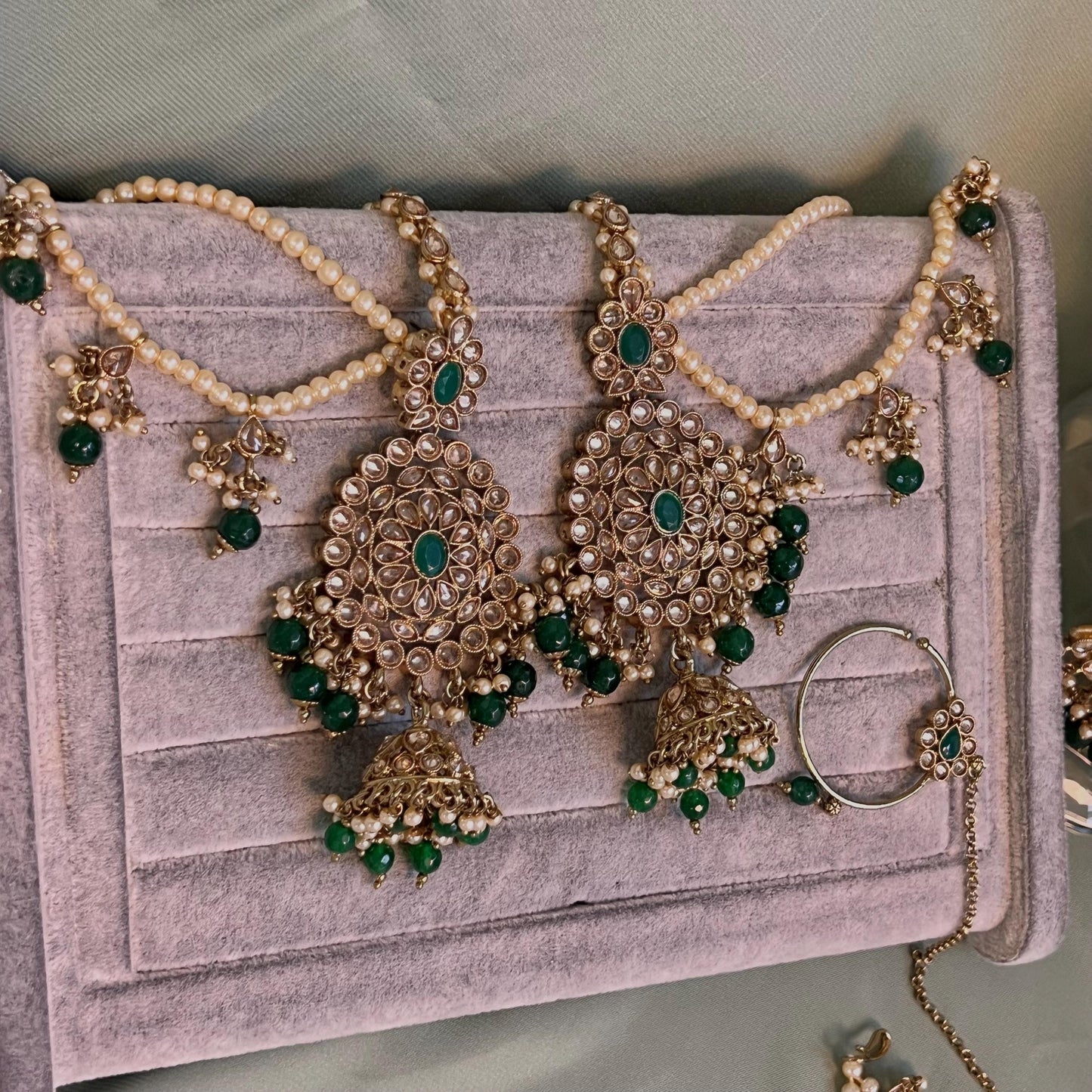 Green Bridal Necklace set Indian/ Pakistani Style/ Wedding/ Fashion Jewellery/ Necklace set