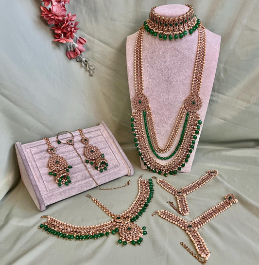 Full Green & Champagne Choker Bridal Set/Indian Jewellery/Bridal Jewellery/Green Bridal Jewellery/Pakistani Green Jewellery/