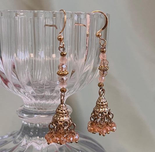 NEW! Micro Champagne Indian Jhumka Earrings/ Gift for Women/ Petite Earring/ Light Weight Indian/ Pakistani Style/Valentines gifts