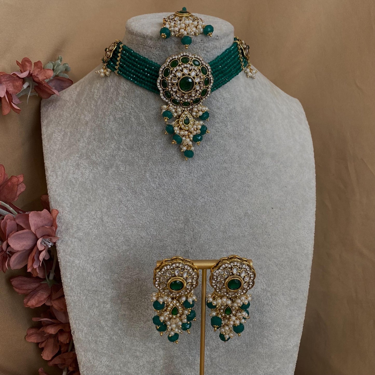 Green Choker Set/Pearly Choker Set/Green Chokers/ Indian/ Pakistani/Fashion Jewellery/ Gift for Women/green