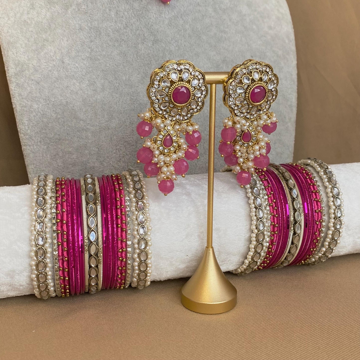 Hot Pink Choker Set Matching Bangle Set Both Arms/Pink Choker Set/Hot Pink Bangle Set Indian/ Pakistani/Fashion Jewellery