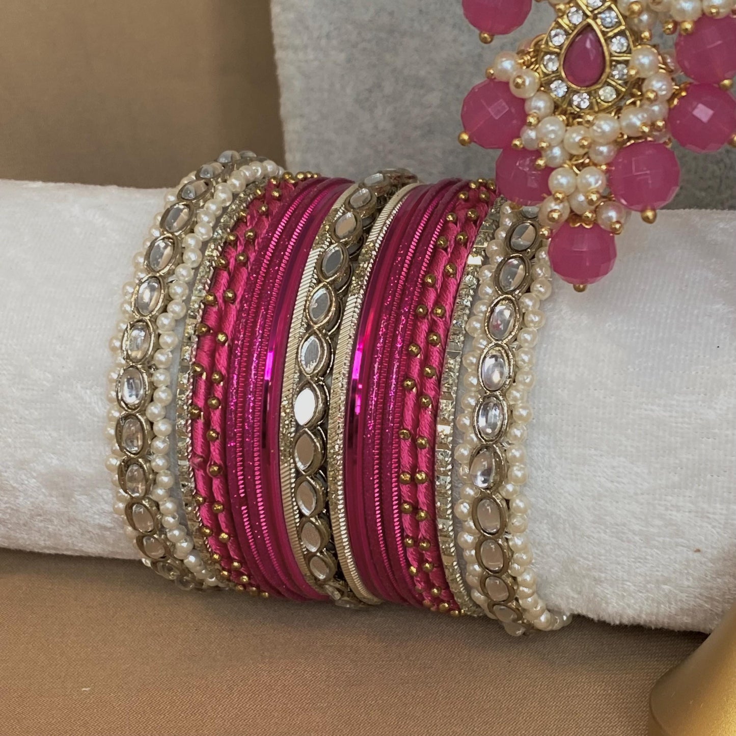 Hot Pink Choker Set Matching Bangle Set Both Arms/Pink Choker Set/Hot Pink Bangle Set Indian/ Pakistani/Fashion Jewellery