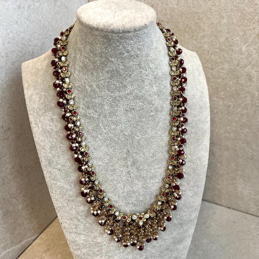 Bridal Maroon/Golden Long Mala/ Haar/ Long Necklace/ Unique Style/ Indian/ Pakistani/Fashion Jewellery/ Gift for Women
